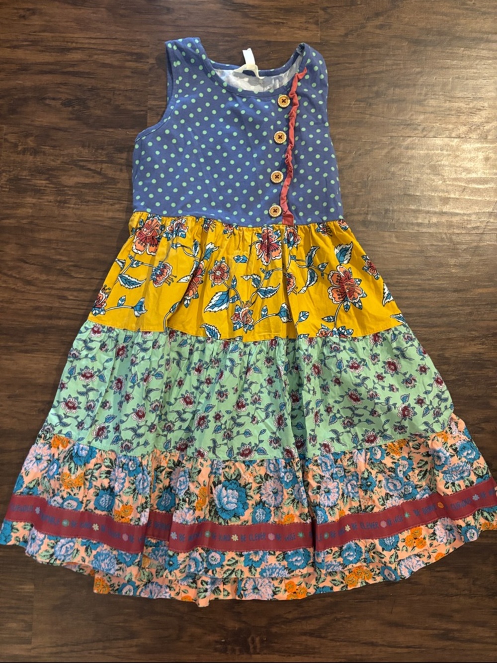 Matilda Jane Blue Polka Dot and Yellow Floral Tiered Dress